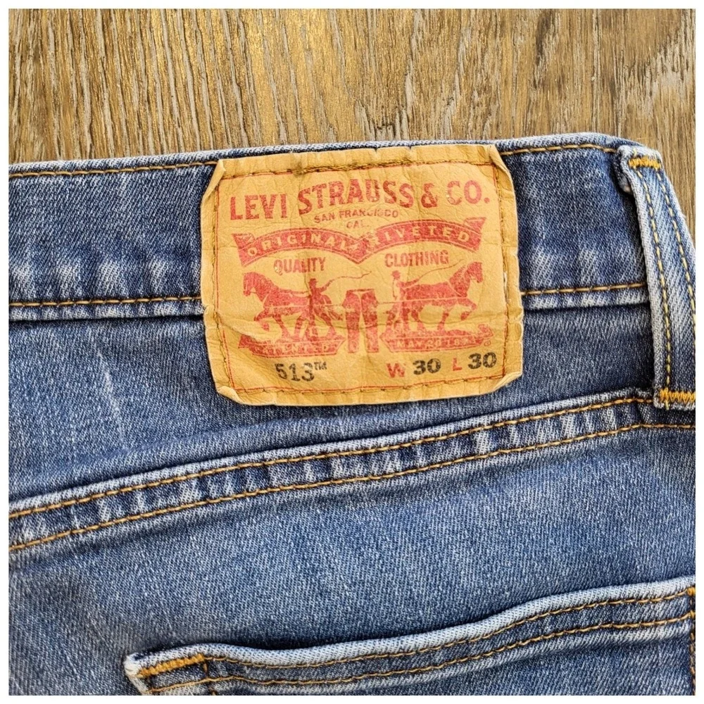 Levis 513 Slim Straight Jeans Mens 30x30 Blue Denim Pants Medium Wash